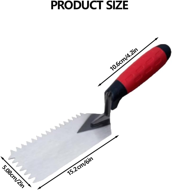 LSGZJZY 1/4“x1/4"Notched Margin Trowel,Red Ergonomic Soft Grip Handle, High Carbon Steel Blade, 6x2 Inch, for Flooring and Tiling - Image 2